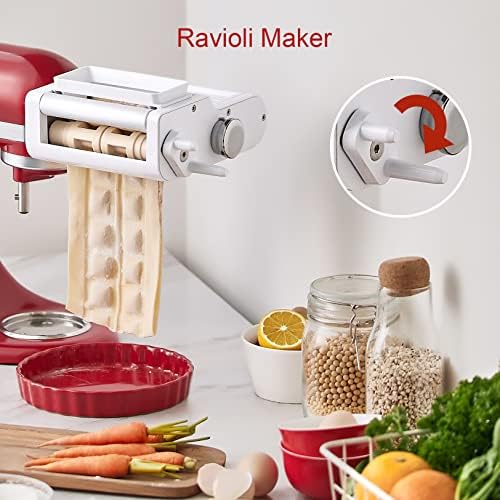 ANTREE 3-IN-1 Pasta Attachment & Ravioli Attachment for KitchenAid Stand Mixers, Pasta Maker Accessories included Pasta Sheet Roller, Spaghetti Cutter and Ravioli Maker Attachment