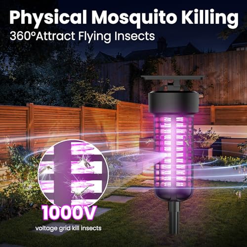 Solar Bug Zapper Outdoor Mosquito Trap Killer Mosquito Killer Lamp,Cordless & Rechargeable ,Fly Zapper Mosquito Catcher Lamp Decor Light for Patio Garden