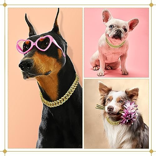 LEIFIDE Dog Chain Collar Diamond Link Dog Collar 12 mm Wide Dog Necklace Metal Cat Chain Pet Crystal Collar Jewelry Accessories for Small Medium Large Dogs Cats (Gold, AB Color, 12 Inch)
