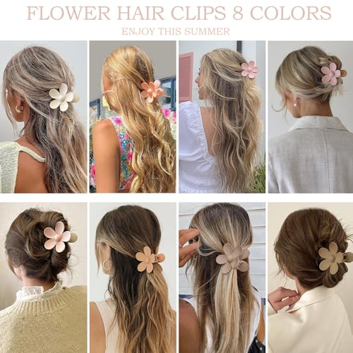 Flower Hair Clips 8PCS, Large Claw Clips for Women Girls Thick Thin Hair, Strong Hold Nonslip Big Dasiy Jaw Clamps Matte Hair Accessories 8 Colors