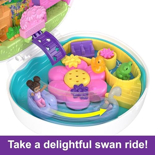 Polly Pocket Flower Garden Bunny Compact Playset with 2 Micro Dolls & 12 Accessories, Including 2 with Color Change