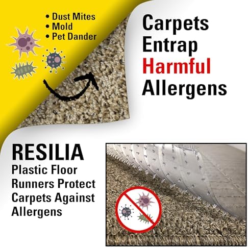RESILIA Industrial Deep Pile Carpet Runner - Crosshatch Pattern Non Slip Carpet & Rug Protector Mat, Waterproof Clear Plastic Vinyl Floor Covering, 24 Inches Wide x 25 Feet Long