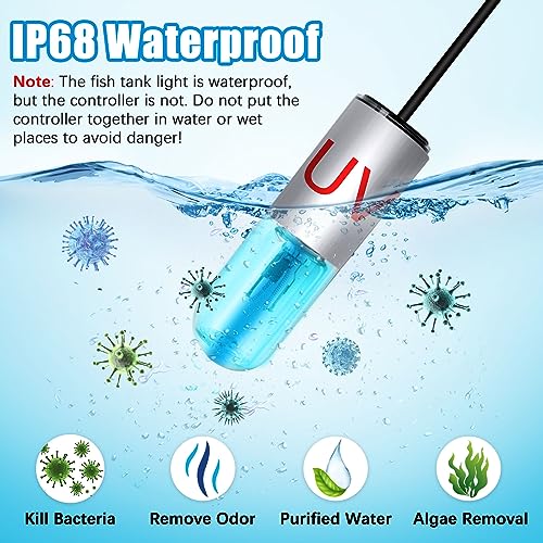 TAISHAN Aquarium Clean Light,3W Mini UV Sanitizer Submersible Light with Timer,Aquarium Water Clean Green Clear Waterproof Clean Lamp for Pond,Swimming Pool,Indoor