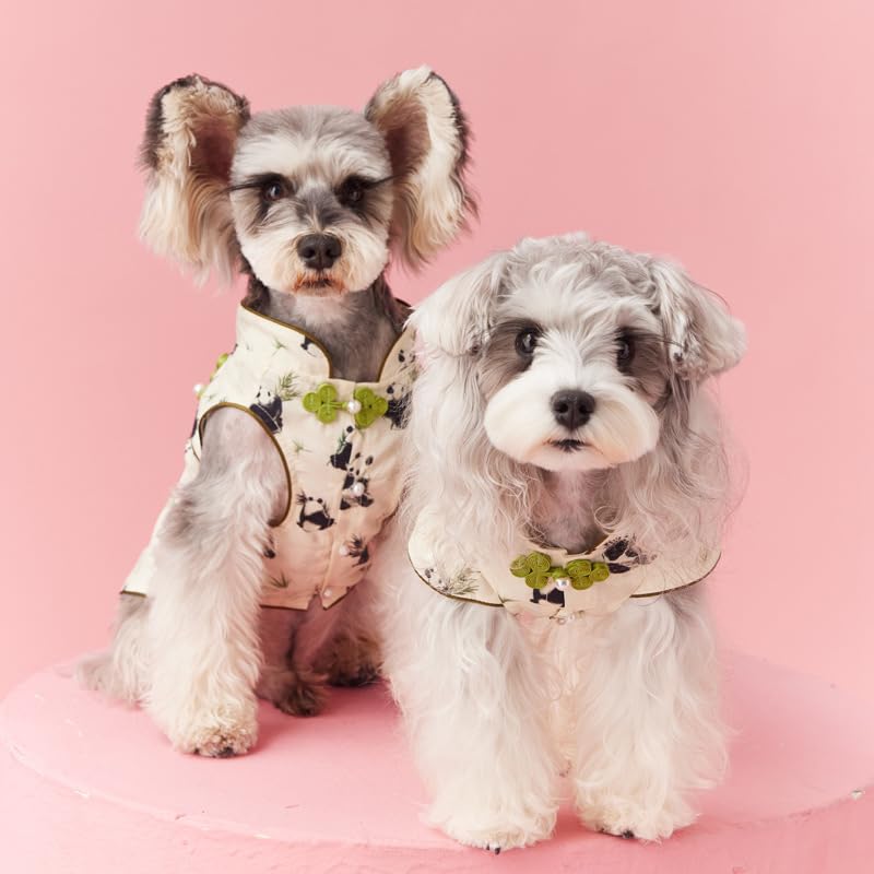 AZA Dog Dresses Chinese Style for Small Princess Dogs Panda T-Shirt Lolita Butterfly Cheongsam Clothes Pet Costume Girl Cute Shirt Coat Floral Outfits Summer Costumes Spring (L,Panda Cheongsam)