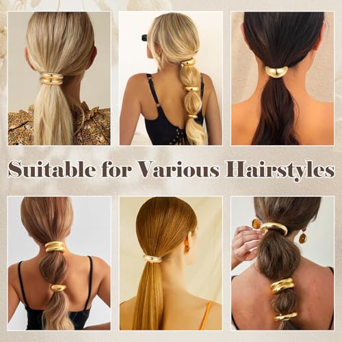 papasgix Metal Hair Ties, Metal Geometric Elastic Hair Ties, Hair Cuff Wrap Hair Ties for Thick Hair Elastic Hair Ties for Women Hair Accessories (Gold+Silver-1)