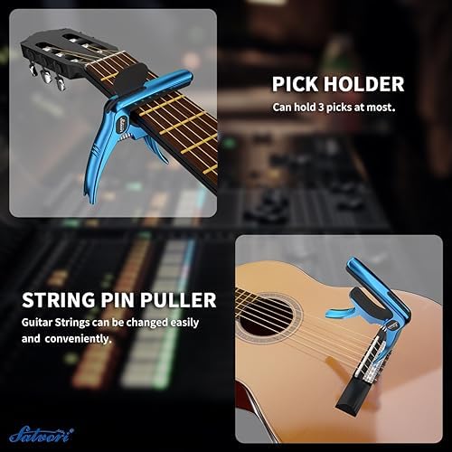 Exclusive Gradient 'Blue-Plated' Heavy-Duty Guitar Capo for Acoustic/Electric Guitar with 4 Picks, Guitar Clip/Guitar Clamp/Guitar Accessories for Classical Guitar, Ukulele, Mandolin and Banjo