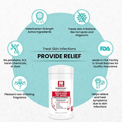 Nootie Medicated Dog Wipes, 2% Chlorhexidine and 2% Miconazole Formulated Pet Wipes for Dogs and Cats - 5"x 6" Size XL Wipes - 70 Count - Sold in Over 10,000 Vet Clinics and Pet Stores Worldwide