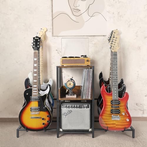 Bikoney 6 Guitar Stand, Guitar Rack for Electric Guitar and Bass, Guitar Stands Floor for Multiple Guitars, Multi Guitar Stand with Amp Stand for Guitar Accessories, Guitar Holder for Music Studio