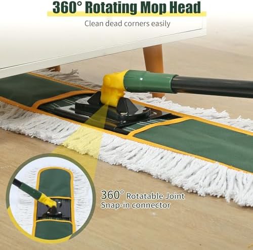 24" Commercial Dust Mop for Floor Cleaning, Heavy Duty Large Mop with Replacement Mop Pads, Industrial Duster Floor Wet Dry Mop for Cleaning Office Garage Hardwood Warehouse Factory Mall