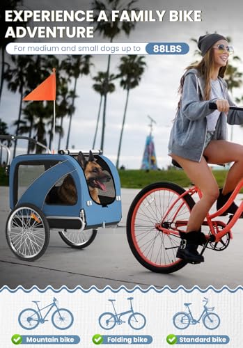 Sepnine 2 in 1 Pet Bicycle Trailer with a 6" Stroller Wheel Suitable for Small and Medium Dogs, Carrier Up to 66/88 LBS, Easy Folding Cart Frame, Quick Release Wheel, Universal Bicycle Coupler
