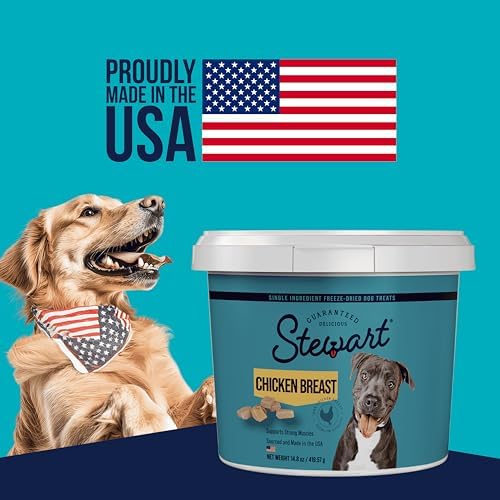 Stewart Single Ingredient Freeze Dried Raw Dog Treats, Chicken Breast, 3 Ounce Resealable Tub, Training Treats or Meal Topper for All Size Dogs, High Protein, Grain-Free, Gluten-Free