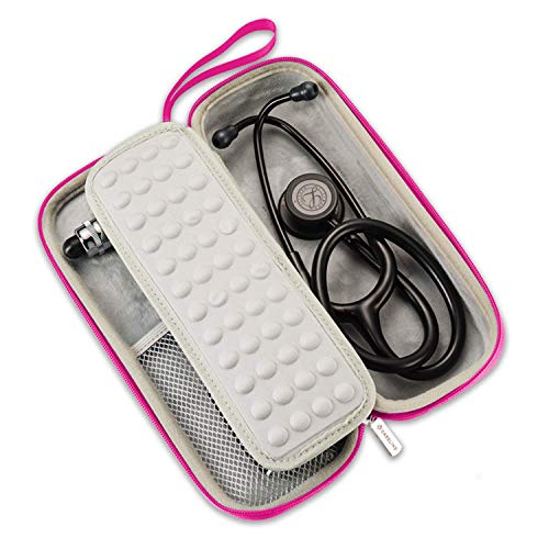 Caseling Hard Stethoscope Case Compatible with 3M Classic III, Lightweight II S.E, Cardiology IV Diagnostic, Includes ID Slot and Mesh Pocket for Nurse Accessories (Pink - Pu Leather)