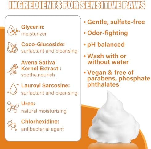 Paw Cleaner for Dogs and Cats,Magic Foam - Clean Paws No-Rinse Foaming Cleanser-Dry Shampoo, Foot Cleaner Brush - with Rose Extract, Odor Control Wash - Good for Puppy