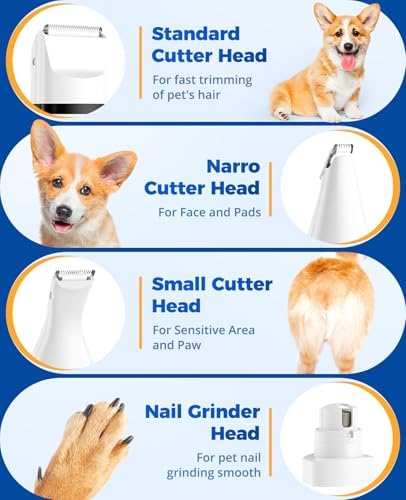 oneisall 4-in-1 Cordless Dog Grooming Kit with 2-Speed Clippers, Low Noise Paw Trimmer & Rechargeable Quiet Nail Grinder for Dogs and Cats (White)