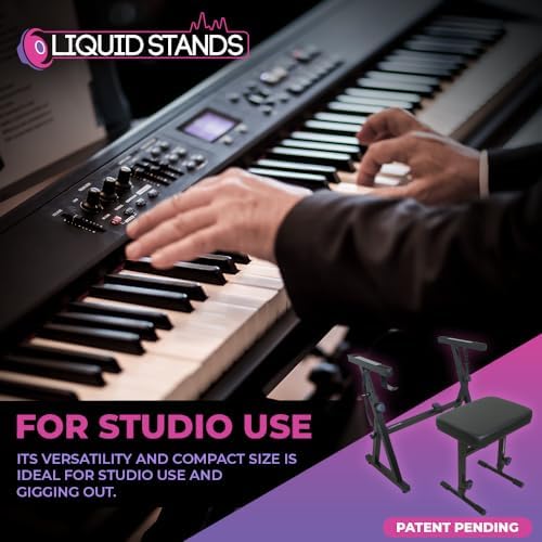 Liquid Stands Piano Keyboard Stand and Bench Set - Portable Heavy Duty Digital Piano Stand for 54-88 Key Electric Pianos & Adjustable Bench, Chair, Stool, Seat - Sturdy Keyboard Music Accessories