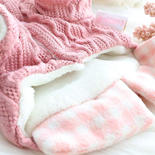Dog Princess Sweater for Small Dogs Thick Shirt Plaid Clothes Costume Pet Girl Cute Coat Outfits Fall Costumes Winter Dog Sweaters (M,Pink)