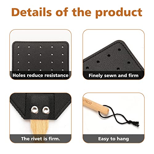 SAMEBUTECO Leather Fly Swatter Black Effective Insects Catcher with Heavy-Duty Design and Bench Wood Handle - 19.7" Length