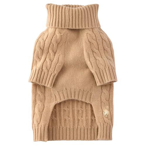 Gable – The Cable Knit Sweater Cashmere Wool Pet Pullover for Small, Medium and Large Dogs, Camel, XX-Small