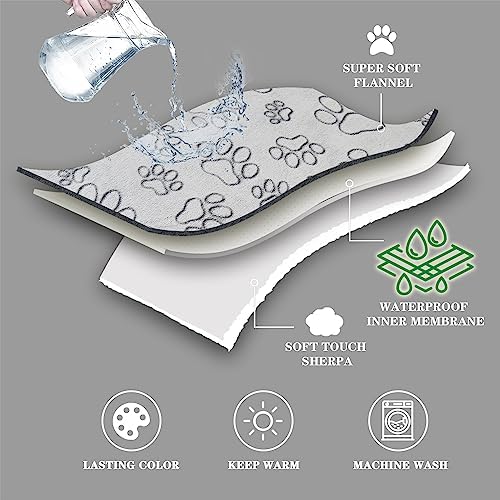 Qeils Dog Blankets for Large Dogs - Waterproof Pet Blanket Washable - Sherpa Fleece Puppy Blanket, Soft Plush Reversible Dog Blanket, Couch Cover for Dogs Washable, 30"X70", Grey Paw Print