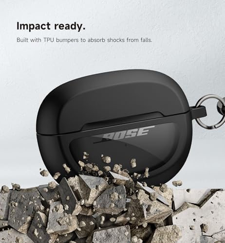 SURITCH Case Cover for Bose Ultra Open Earbuds(2024), Shockproof Protective Cover for Bose Ultra Open Wireless Ear Earbuds Charging Case Accessories with Carabiner, Black