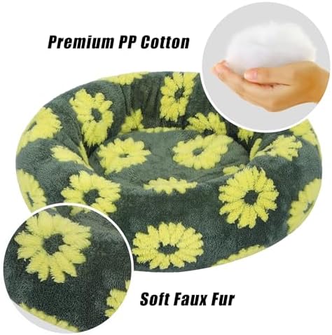 Calming Dog Bed, Fluffy Donut Dog & Cat Bed Washable, Round Anti Anxiety Small Dog Bed with Non-Slip Bottom (Fits up to 15 lbs Pets)