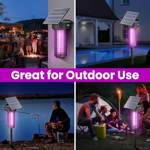 Solar Bug Zapper Outdoor 2 Pack, Garden Mosquito Zapper Waterproof & Cordless & Rechargeable & Auto On/Off,Flying Insect Zapper Mosquito Killer Lamp Mosquito Catcher Decorative Light for Patio