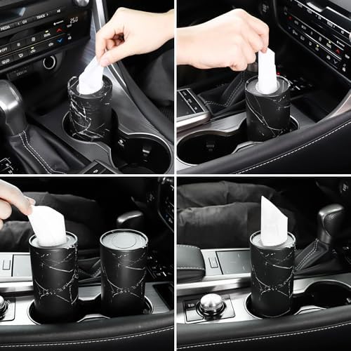 JUSTTOP Car Tissue Holder,Car Travel Kleenex Cup Holder with 4 Pack Facial Tissues,Convenient Tissue Bag,Car Accessories Interior for Women and Man 4 Canisters Black