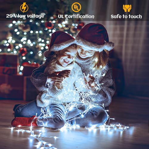 132ft Icicle Lights for Outside, 1280 LED White Christmas Lights Outdoor with 240 Twinkle Drops, 8 Modes Plug in Waterproof Timer Memory for Tree Wedding Party House Patio Eave Yard Holiday Decoration