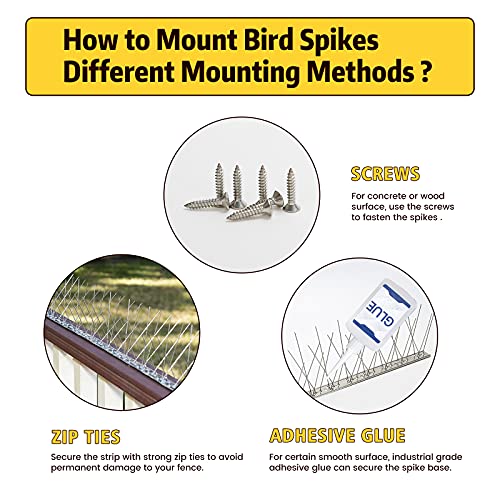 KKY 36 Pack Bird Spikes –13 inch Anti-Bird Nails Bird Repellent Metal Bird Deterant Spinners of Stainless Steel Bird Spikes for Pigeon and Other Small Birds 38.9 Ft