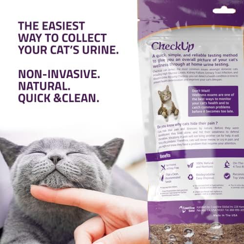 CheckUp at Home Wellness Test Kit for Cats | 2lb Hydrophobic Litter for Urine Collection, 2 Test Strips for the detection of the 4 most common health Indicators - pH, Protein , Glucose, Blood in urine