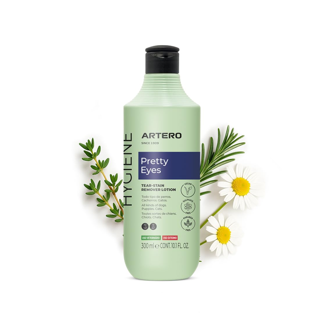 ARTERO Pretty Eyes. Eye Cleaner. Effectively removes Tear Stains from The Tear ducts of Dogs and Cats, ensuring a Clean and Healthy Appearance. 300 ml Bottle for Regular use.
