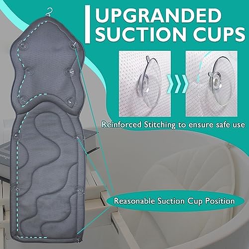 Luxury Thick Full Body Bath Pillows Mat & Cushion for Bathtub Headrest Neck Shoulder Support Comfort Relaxation Spa Accessories Perfect for a Spa Soak in Bathtub (Gray)