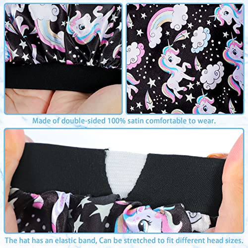 4 PCS Kids Satin Bonnet Child Sleeping Cap,Soft Silk Bonnet Elastic Wide Band,Breathable Baby Bonnets Night Sleep Caps,Colorful Night Hats for Girls Toddler Teens Natural Hair (Unicorn)