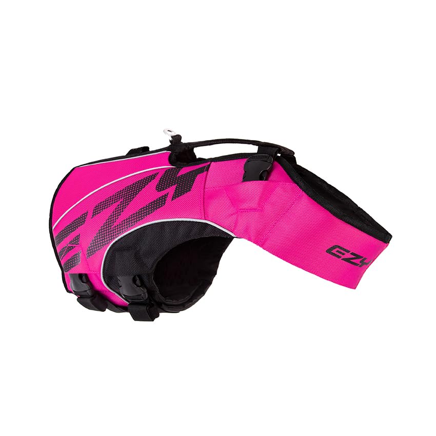 EzyDog DFD X2 Dog Life Jacket - Adjustable Swimming Safety Life Vest Preserver with Continuous Neck Flotation, Reflective Trim, & Grab Handle (3XS, Pink)
