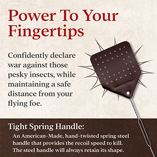 Hope Woodworking Leather Fly Swatter Set (1 Pack) – 17” Amish-Made Fly Swat w/Real Leather Paddle – Fly Swatters Multi Pack w/Metal Handle – Bug Swatter, Mosquito Swatter, Wasp Swatter (Chocolate)