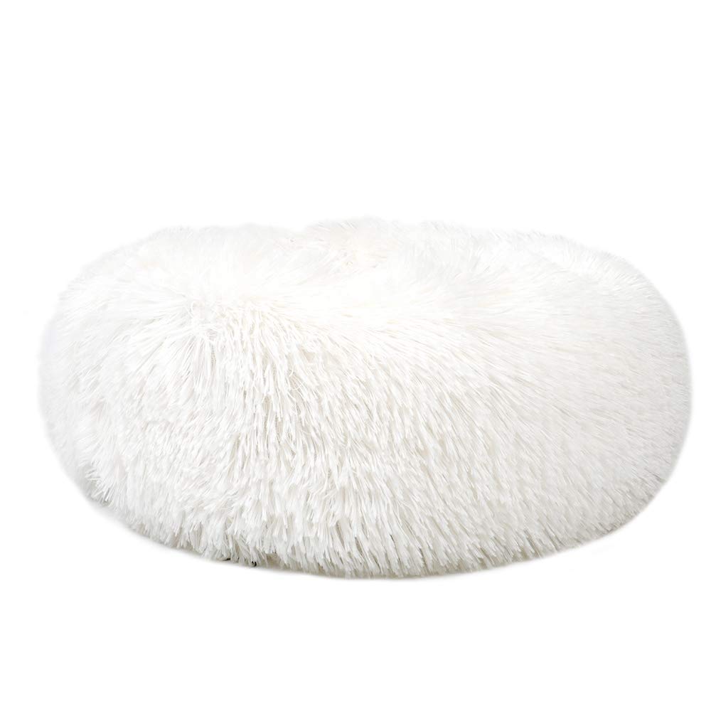 otoez Kitten Puppy Bed Extra Small XS Round Dog Cat Beds Anti Anxiety Plush Pet Calming Donut Bed with Non-Slip Waterproof Bottom, Washable (15.7", White)