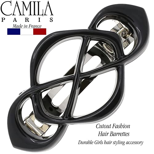 Camila Paris CP2437 French Hair Barrettes for Women Thick Hair, Hair Clip Black, Strong Hold Grip Barrette Hair Clips for Women, No Slip Styling Hair Accessories for Women, Made in France
