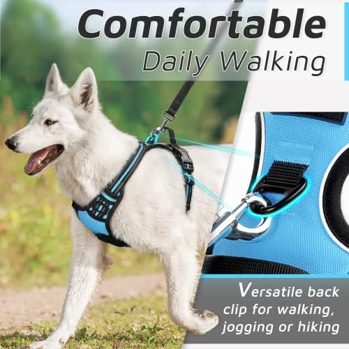 Eagloo Dog Harness Large Breed, No Pull Service Vest with Reflective Strips and Control Handle, Adjustable and Comfortable for Easy Walking, No Choke Pet Harness with 2 Metal Rings, Sky Blue, XL