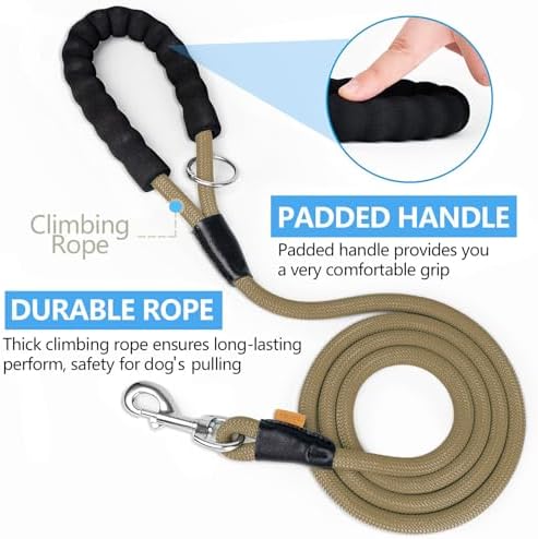 Dog Leash, Braided Rope Traction – Walking Training Lead for Small Dogs ((1/3") x 6FT, Khaki)