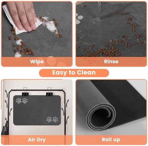 Pet Feeding Mat-Absorbent Pet Placemat for Food and Water Bowl, Dog Food Mat with Waterproof Rubber Backing, No Stains Quick Dry Water Dispenser Mat for Dog and Cat, Blue-17"x27"