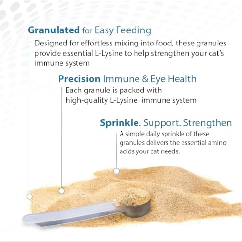 Felisyl L-Lysine Granules for Cats 100g (3.5 oz, 310 Servings) β Supports Immune, Respiratory, and Eye Health. Eases Sneezing, Runny Nose, and Watery Eyes. Tasty Salmon Flavor - Made in The USA