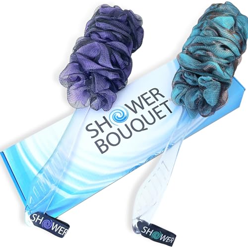 SHOWER BOUQUET Loofah-Charcoal Back-Scrubber Color-2-Pack // Long-Handle-Loofa-Lufa Bath-Sponge Brush/Extra Large Soft Mesh for Men & Women - Exfoliate with Full Pure Cleanse in Bathing Accessories