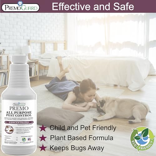 All Purpose Pest Control Spray by Premo Guard – for Home and Kitchen – Bug, Roach, Fleas, Fruit Fly, Ant, Spider Killer – Fast Acting & Effective – Child and Pet Safe (16 oz Concentrate)