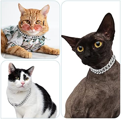 Tallew Dog Chain Diamond Collar Walking Metal Chain Necklace with Secure Buckle Pet Cuban Style Collar Jewelry Accessories for Small Medium Large Dog Cats(22 Inch,Silver)