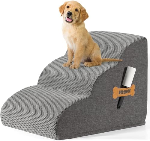 Romrol Dog Stairs Ramp for Beds Couches, Extra Wide Pet Steps with Durable Non-Slip Waterproof Fabric Cover, Dog Slope Stairs for Small Dogs and Cats or Pets Friendly, 3-Tiers,15 Inch