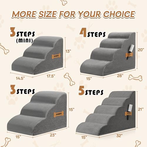 Romrol Dog Stairs Ramp for Beds Couches, Extra Wide Pet Steps with Durable Non-Slip Waterproof Fabric Cover, Dog Slope Stairs for Small Dogs and Cats or Pets Friendly, 3-Tiers,15 Inch