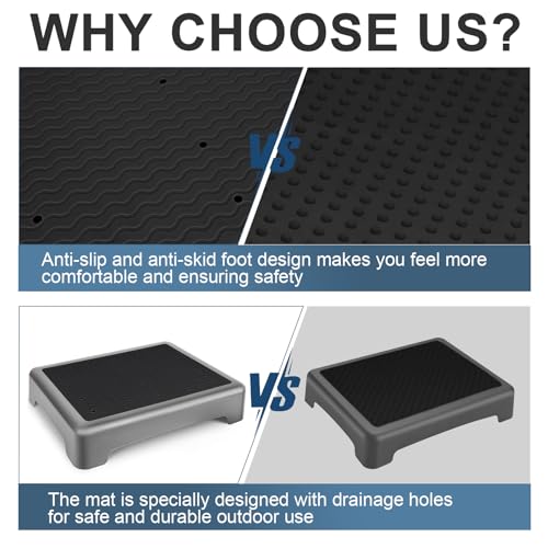 One Step Stool, Arjiekwei Heavy Duty Outdoor/Indoor Non-Slip Plastic Platform for Adults Elderly, Portable Low Safety Steps Stool for Medical, High Bed, Car, Cato Board, Stair, Bathroom(Gray-Black)