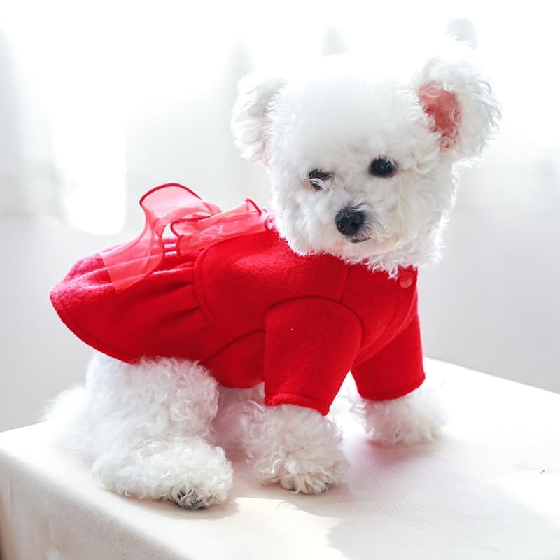 Red Corduroy Dog Dress Sweater for Small Dogs Girl Set Dog Winter Dress Puppy Clothes Christmas
