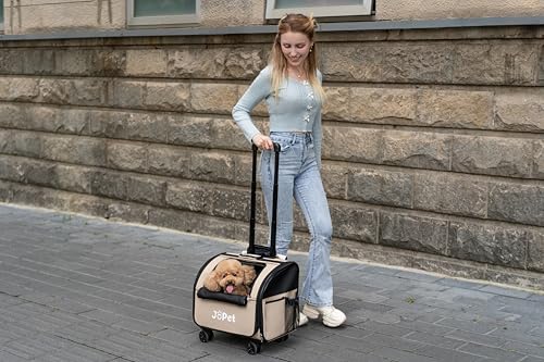 JoPet Pet Bag Carrier with Wheels, Pet Backpack with Wheels, Small Dog Carrier, cat Carrier, Detachable Wheels, Travel Bag, Pet Trolley, Soft Sided Carrier with Wheels, Foldable Carrier (Oat Grey)