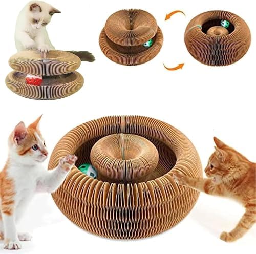 Kitten Curl Toy,Magic Organ Cat Toy,Kitten Kurls Cat Toys,Magic Organ Cats Scratcher Board,Foldable Recyclable Accordion Toys with Ball for Indoor Cats(1pc)